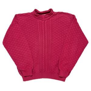 Donagain Vintage Cable Knit Sweater Red Diamond  Women's Large Long Sleeve 80s